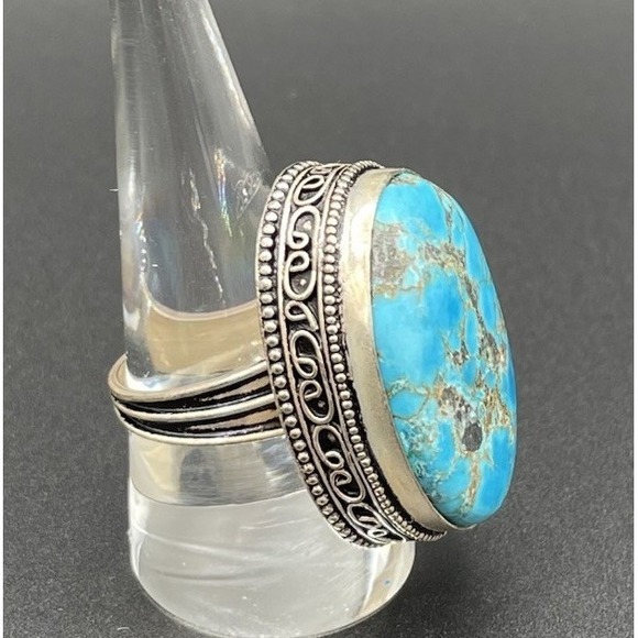 Sterling Jewelry - Southwest Sterling Silver Turquoise Oval Ring Size 9 Stamped Sterling 17.58g